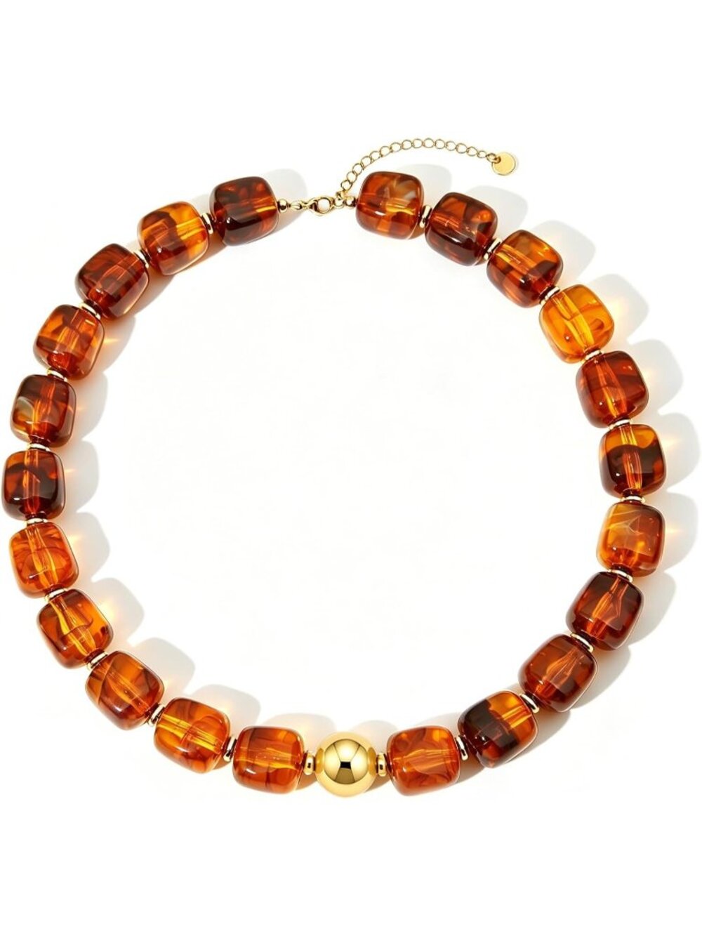 Women's Brown Chunky Beaded Necklace Gold Plated Marbled Resin Choker Jewelry